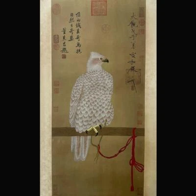 Song Huizong Signed Chinese Hand Painted Calligraphy Scroll w/eagle N1803