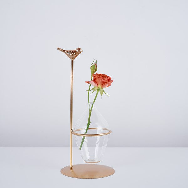 4X9′′ Test Tube Vase Gold Metal Bird