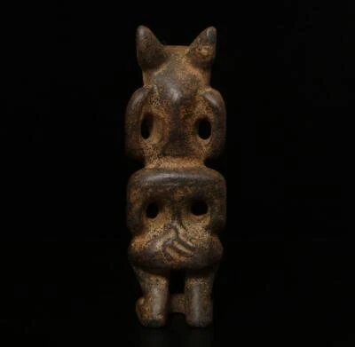 23.5CM Antique Chinese Hongshan Stone Statue w/ figure