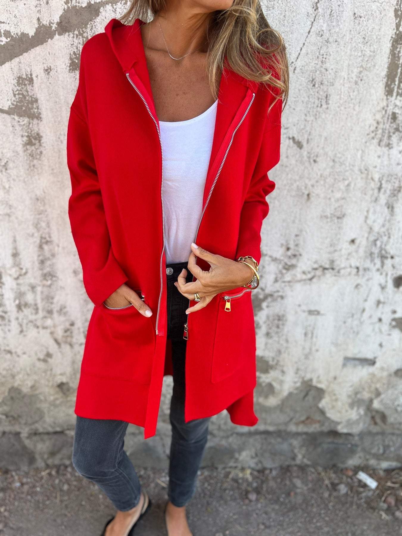 🌲 SALE🔥 Zipper Long Sleeve Hooded Jacket