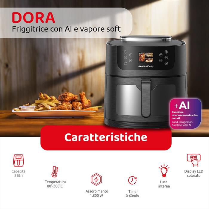 MELCHIONI FAMILY - Friggitrice ad aria DORA AI 8L-Nero / Plastica