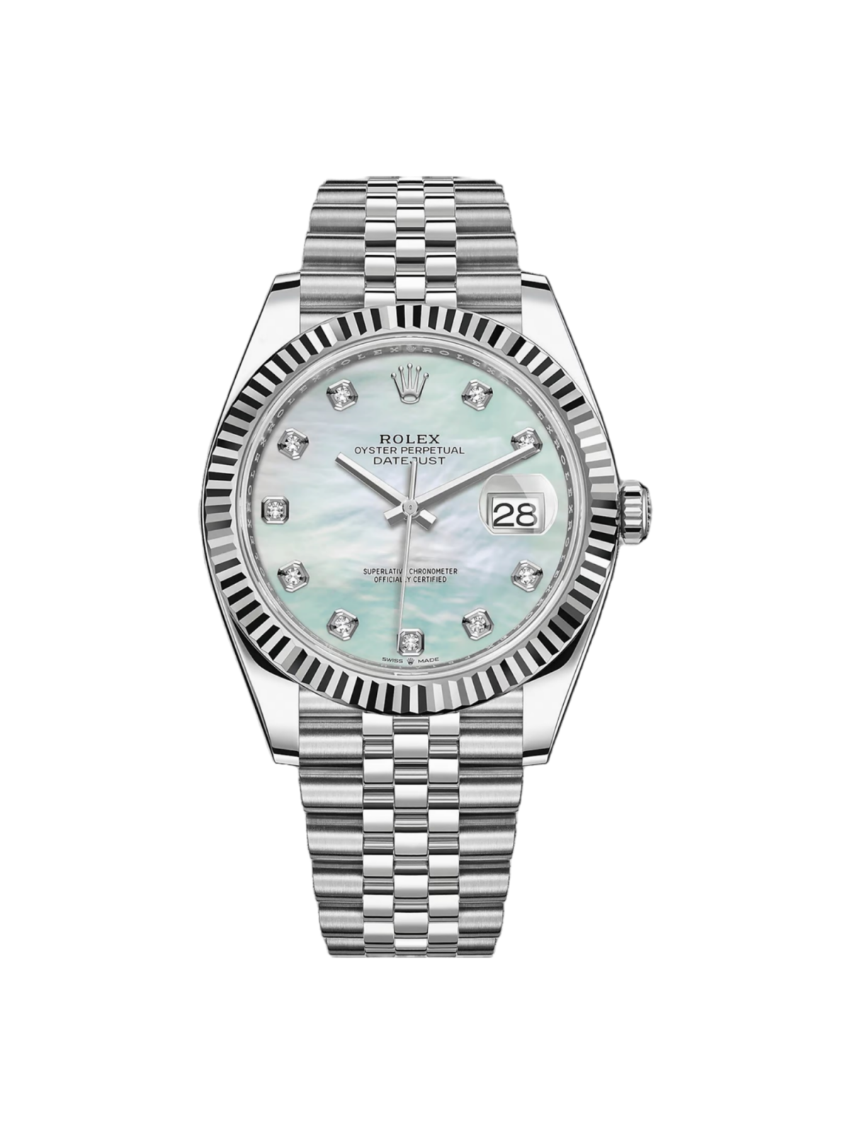 RLX  Datejust 41 Mother of Pearl Diamond Stainless Steel Fluted Oyster - 126334