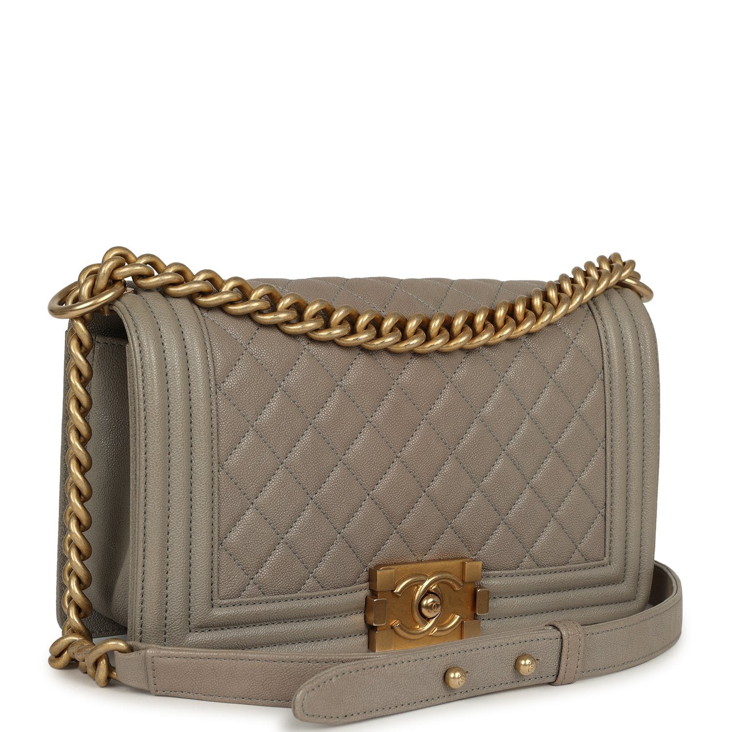 Chanel Medium Boy Bag Grey Caviar Antique Gold Hardware
