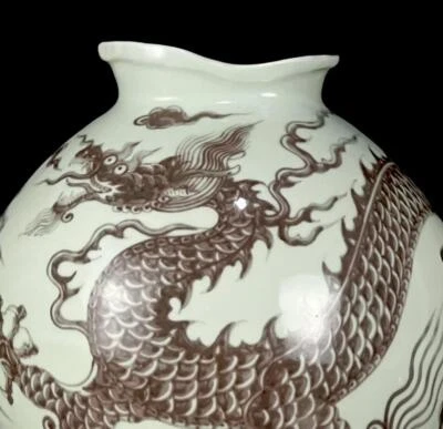 33CM Old Chinese Underglaze Red Porcelain Vase w/ dragon CK664