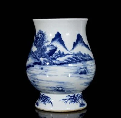 Kangxi Singed Old Chinese Blue and White Vase W/landscape N3096