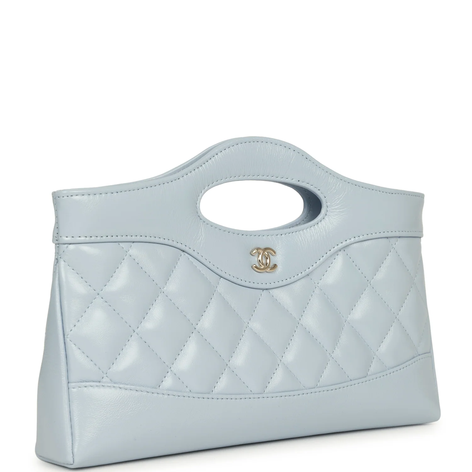CHANEL 31 Clutch With Chain Light Blue Shiny Lambskin Light Gold Hardware