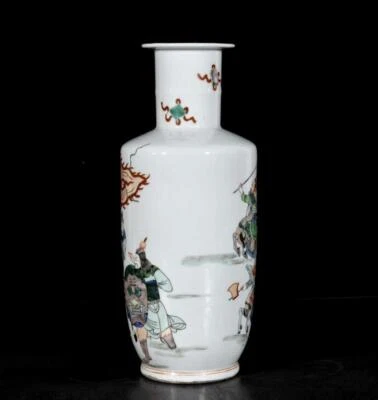 30CM Kangxi Signed Old Chinese Wucai Vase W/figure N3334