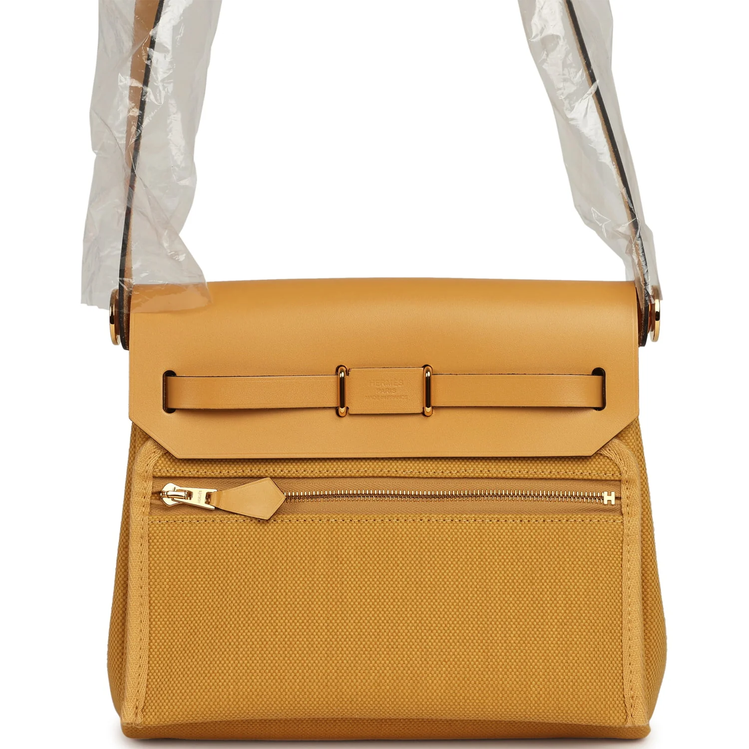 Hermes Herbag Zip 20 Mini Paille Toile Militaire Canvas, Vache Hunter Gold Hardware