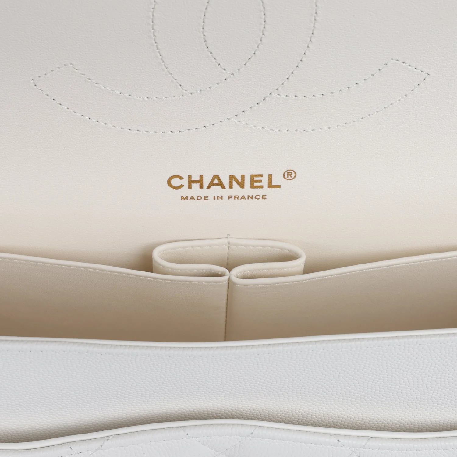 Chanel Jumbo Classic Double Flap White Caviar Light Gold Hardware