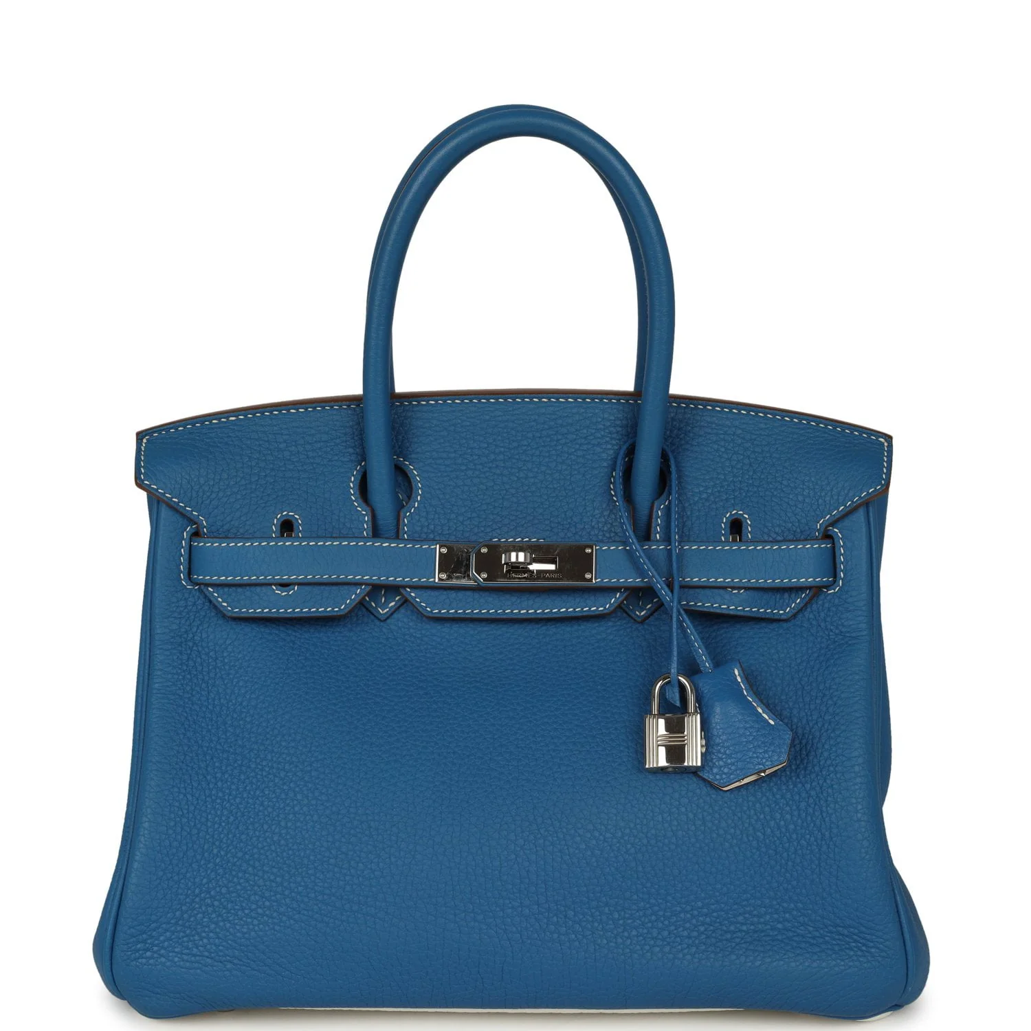 HERMÈS Eclat Birkin 30 Bleu Mykonos, White Clemence Palladium Hardware