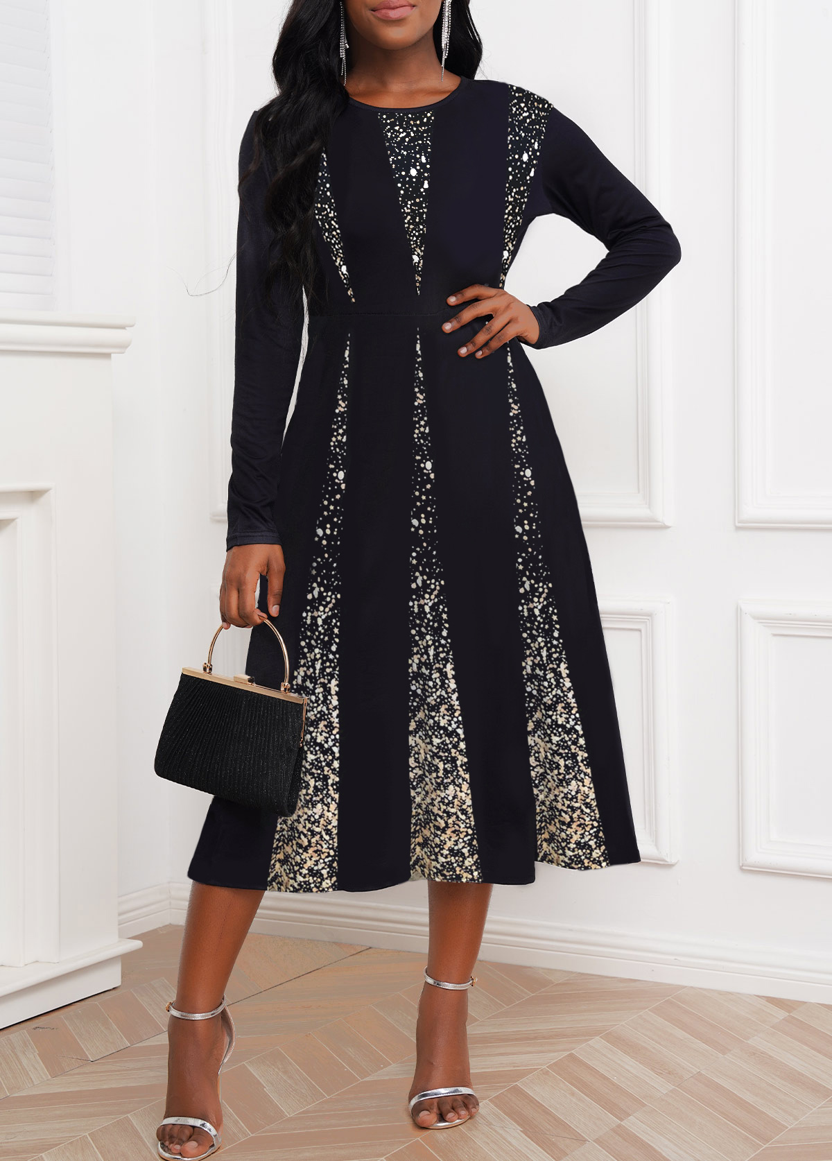Contrast Long Sleeve Polka Dot Dress