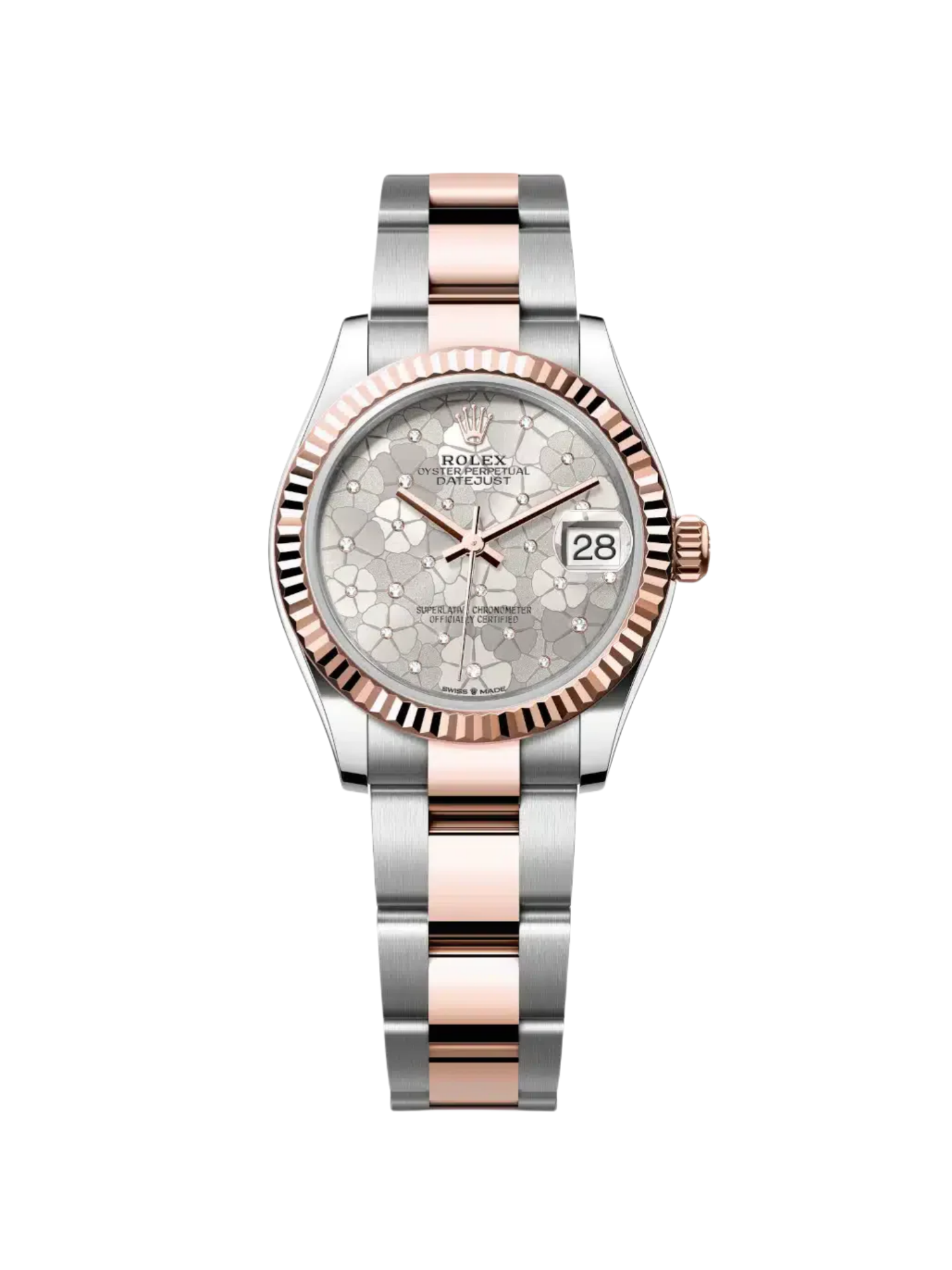 RLX Datejust m278271-0031/0032 Silver Floral Motif 31mm Dial Oyster Bracelet Watch