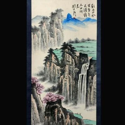Guan Shanyue Signed Chinese Hand Painted Calligraphy Scroll w/landscape N1822