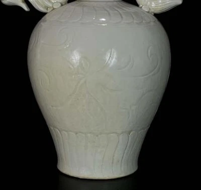 Guan Signed Old Chinese Song Ding Kiln White Glaze Lid Pot w/dragon N229