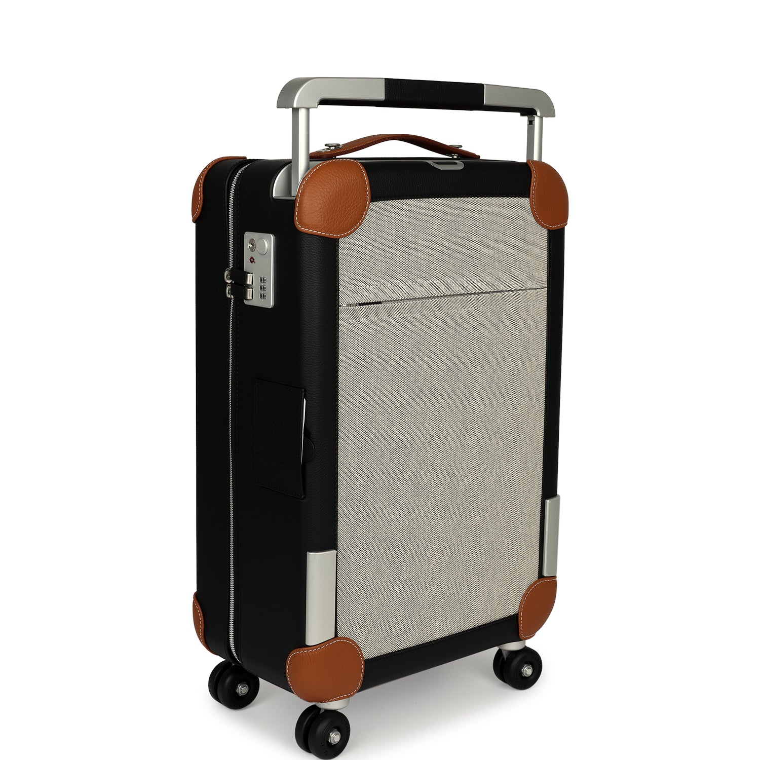 Hermes R.M.S. Cabine Rolling Suitcase Écru, Black Plume H Canvas, Fauve, Black Régate Palladium Hardware