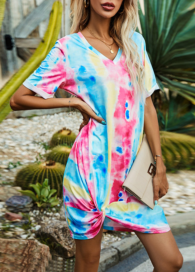 Tie Dye Print Twist Hem Dress