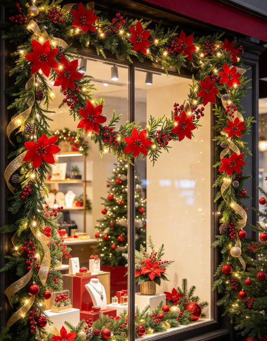 Christmas Poinsettia Garland Decorations