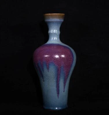 32CM Xuanhe Signed Old Chinese Song Jun Kiln Vase w/poem N3006