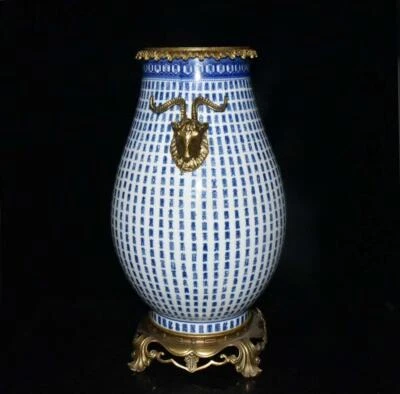 45CM Qianlong Signed Old Chinese Blue and White Zun Vase W/shou N3051
