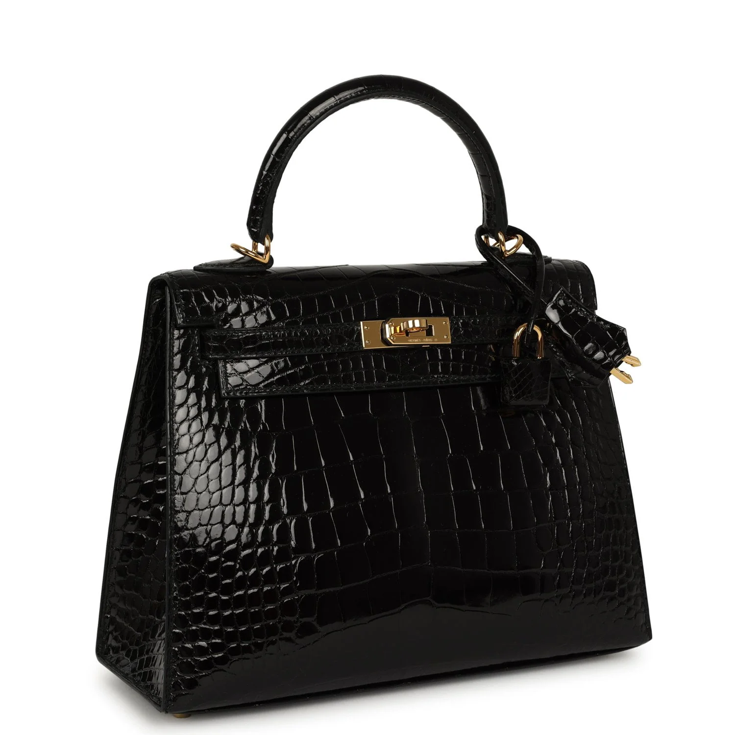 HERMÈS Kelly Sellier 25 Black Shiny Alligator Gold Hardware