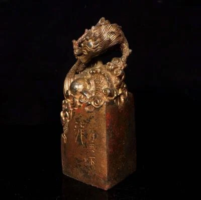 20CM Old Chinese Bronze Statue Seal w/dragon N1603