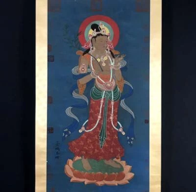 Ding Yunpeng Signed Chinese Hand Painted Calligraphy Scroll w/Buddha N2774