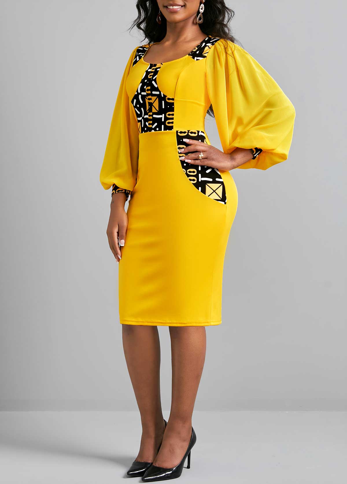 3/4 Sleeve Ginger Square Collar Dress