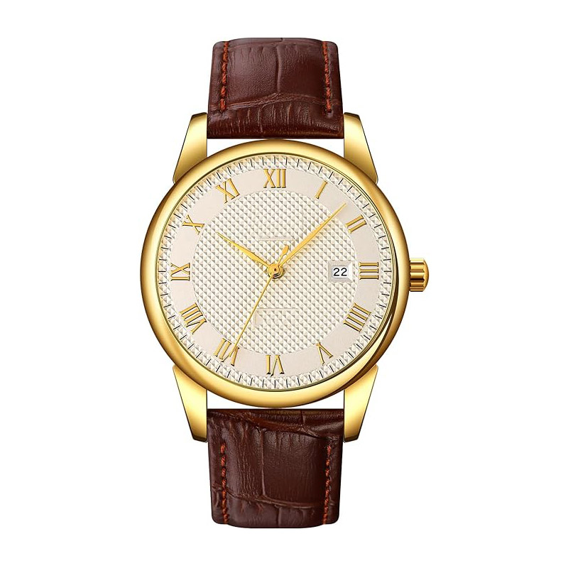 DADONG Men's and women's quartz watch, Roman numeral dial, business casual fashion analog wristwatch, classic date display, 30-meter water resistance, comfortable leather strap.