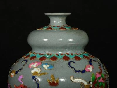 29CM Qinglongsi Signed Old Chinese Ru Yao Ru Kiln Vase w/dragon N3025