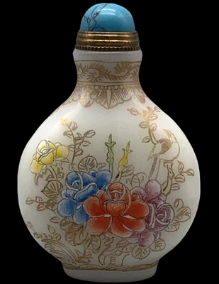 Qianlong Signed Old Chinese Painting Snuff Bottle w/flower N4240