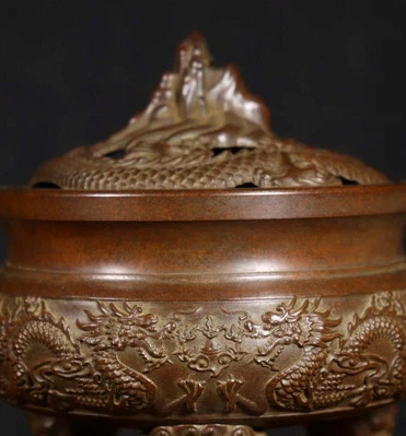 Xuande Signed Old Chinese Copper Incense Burner w/dragon N4149