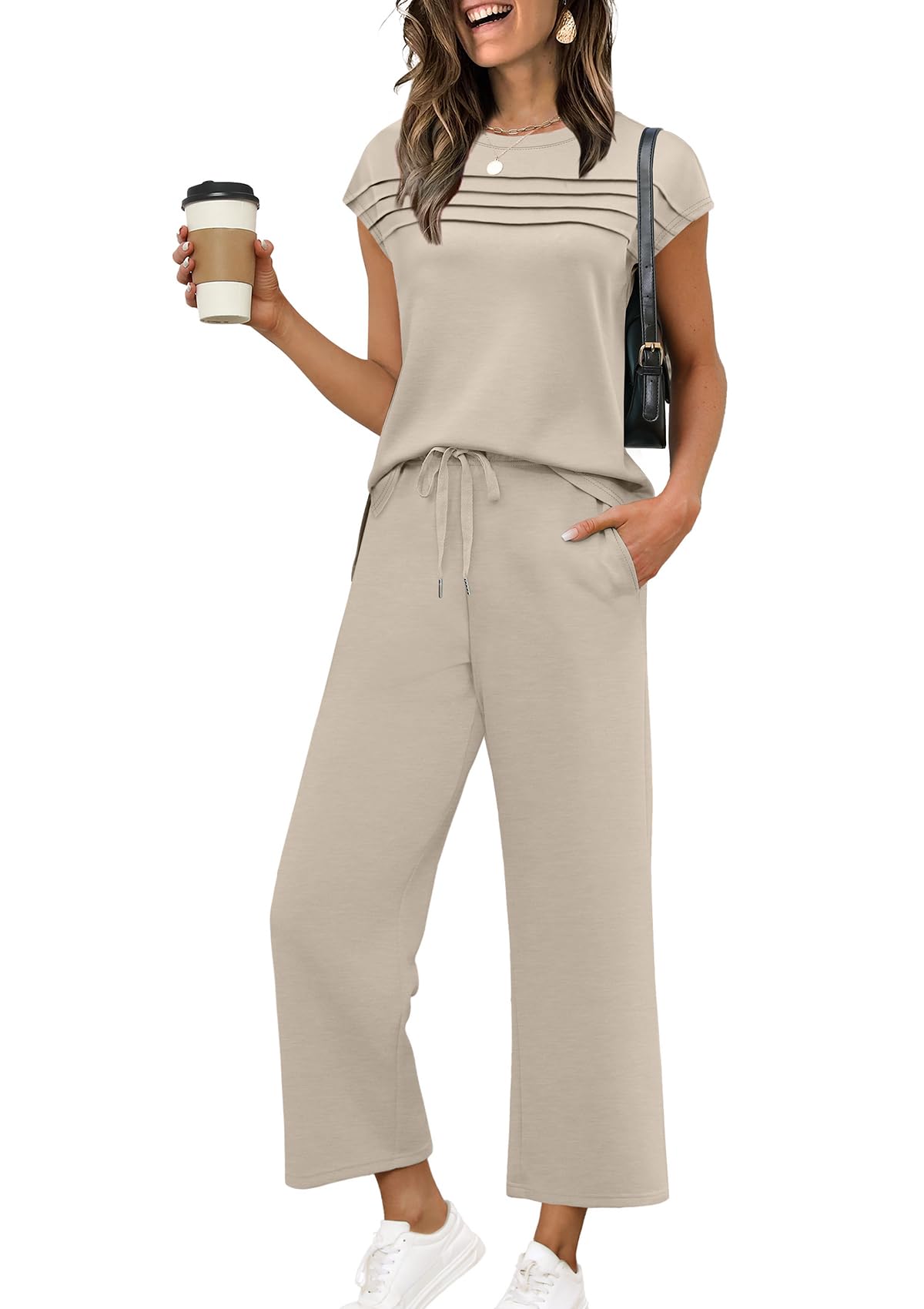 🌲 SALE🔥 Women's 2 Piece Sets Short Sleeve Sweatshirt Casual Travel Outfits