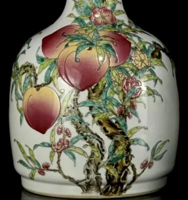 35CM Qianlong Signed Old Chinese Famille Rose Vase W/peach N1186