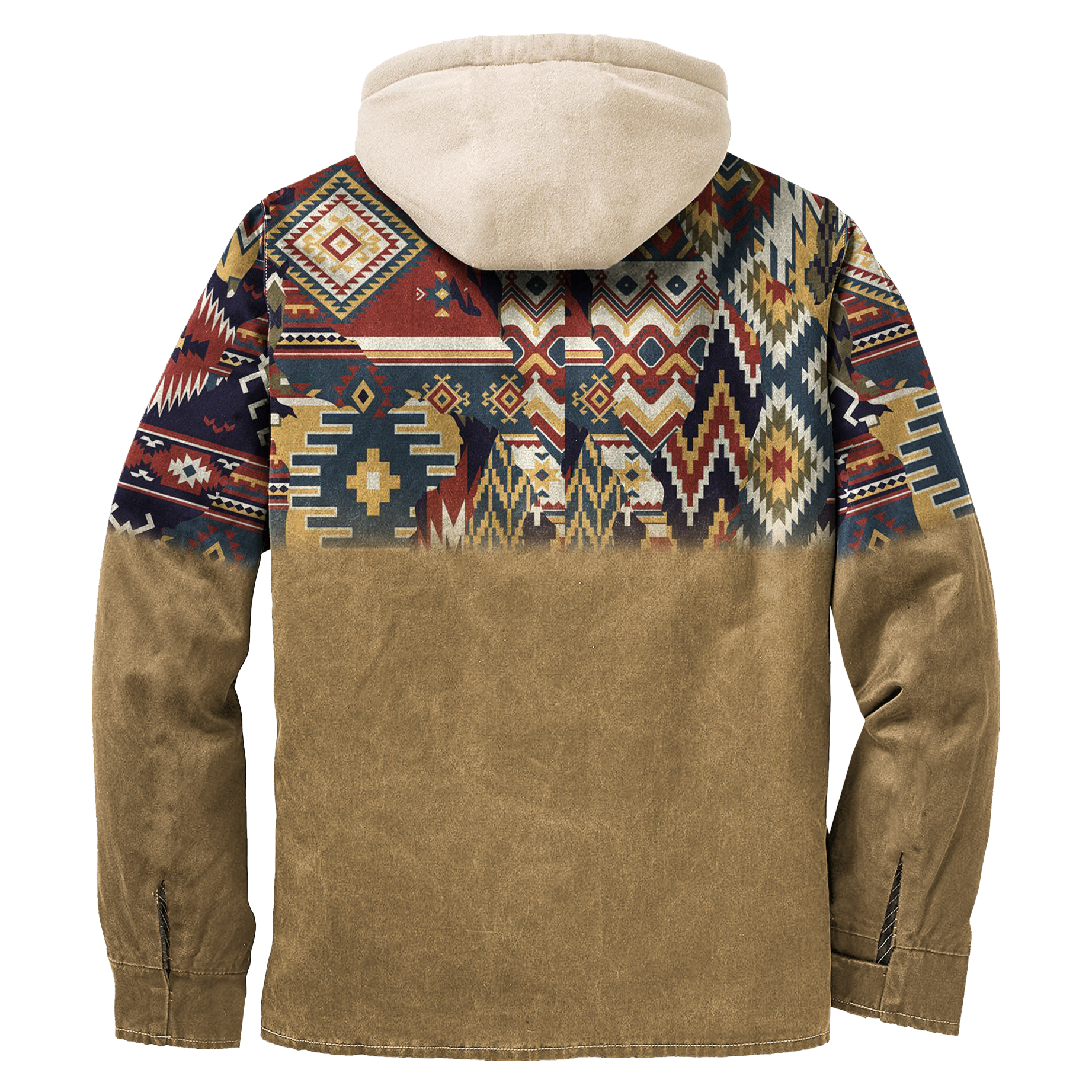 Men's Autumn & Winter Outdoor Casual Retro Ethnic Style Colorblock Print Hooded Jacket