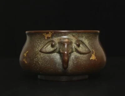 Xuande Signed Old Chinese Bronze or Copper Gilding Incense Burner w/elephant