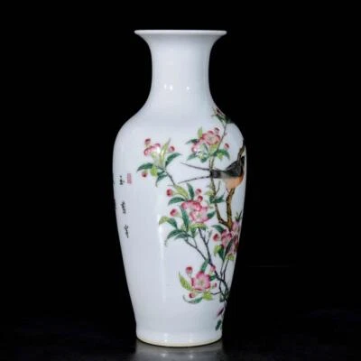 Qianlong Signed Old Chinese Colour Enamel Vase W/flower N3308