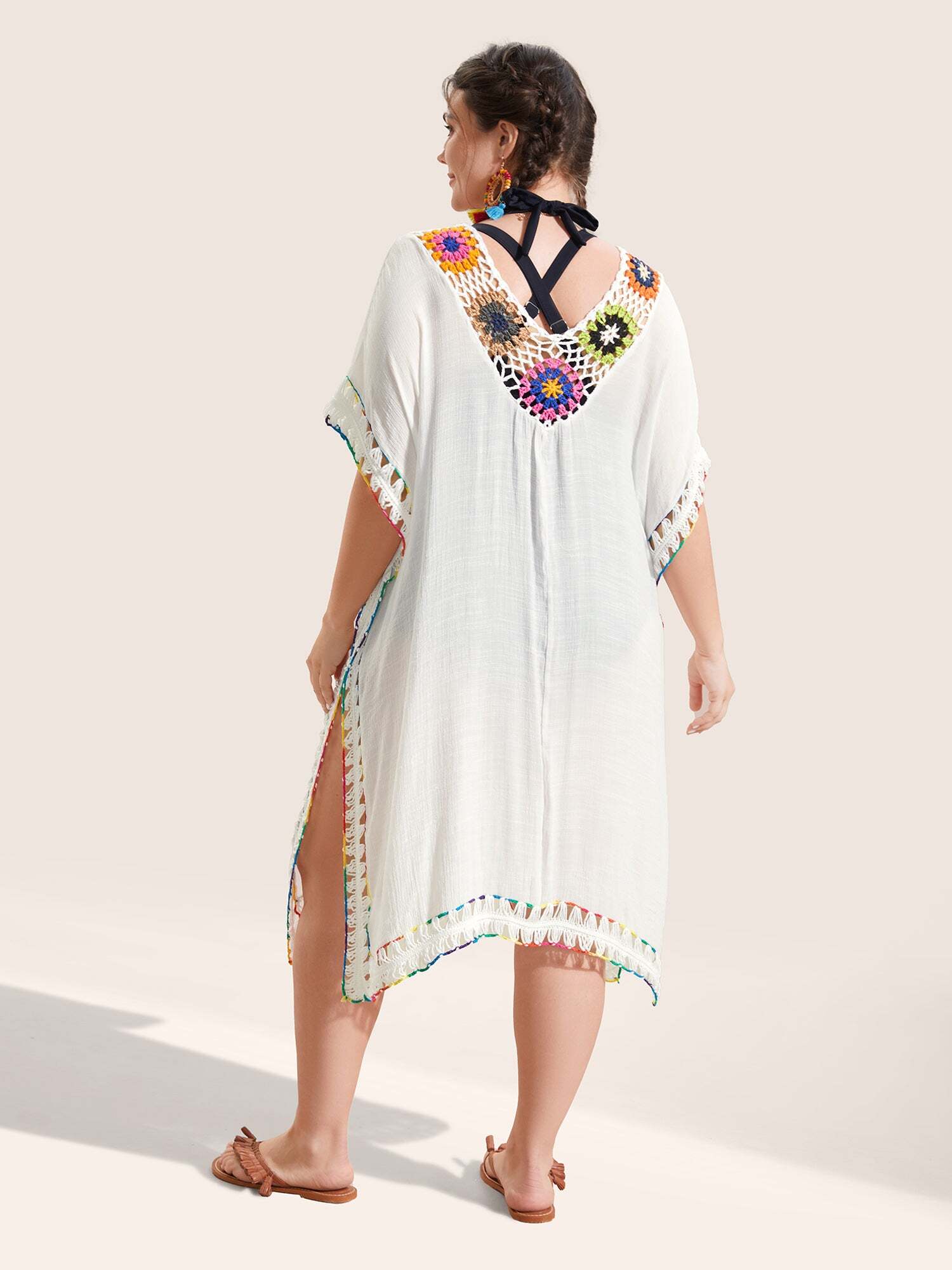 Colored Crochet Slit Hem Swim Cover Up
