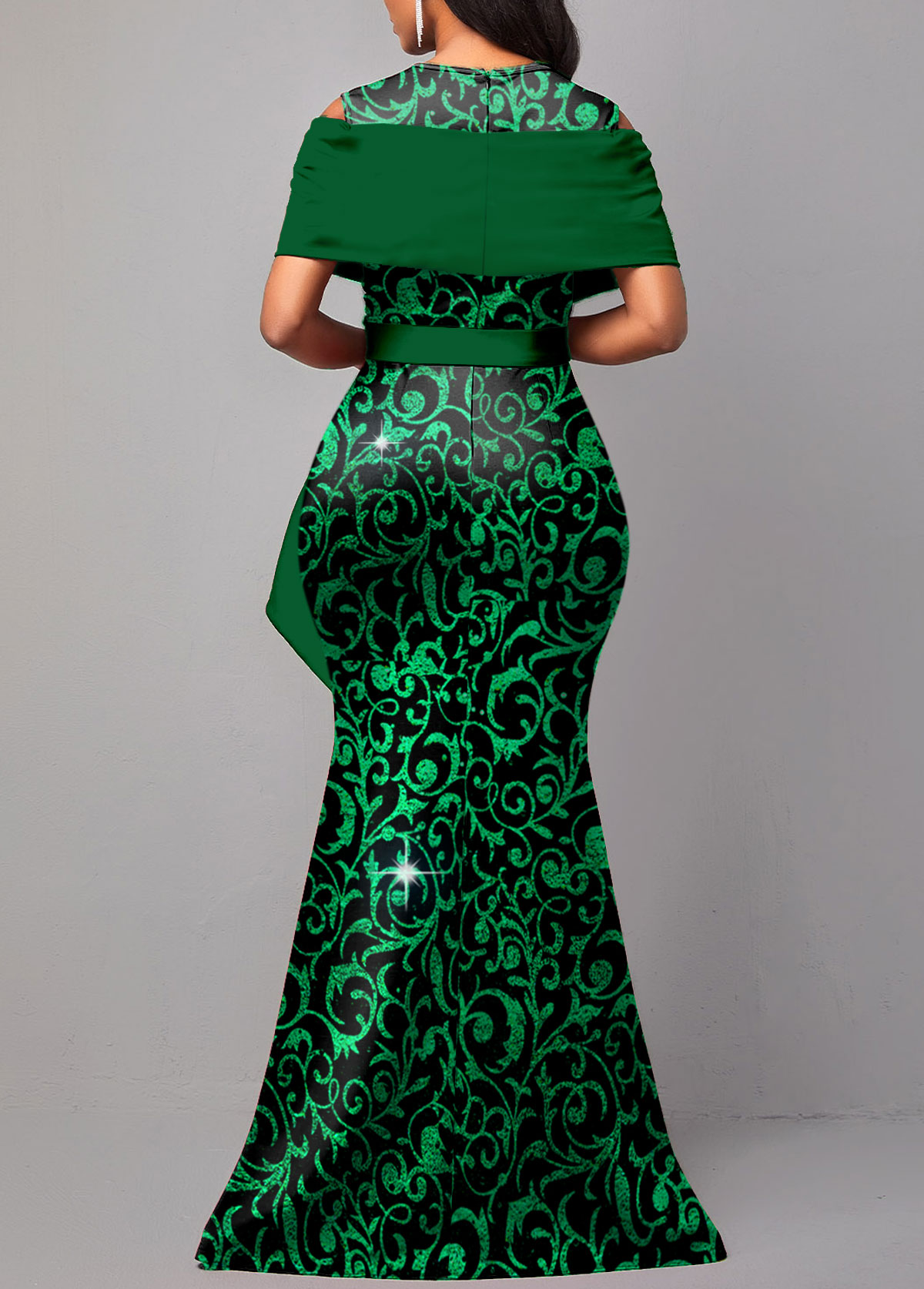 Floral Print Hot Stamping Green Maxi Dress