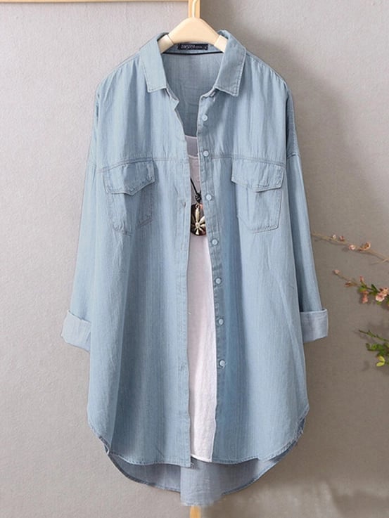 Blue Denim cotton and linen shirt loose shirt top