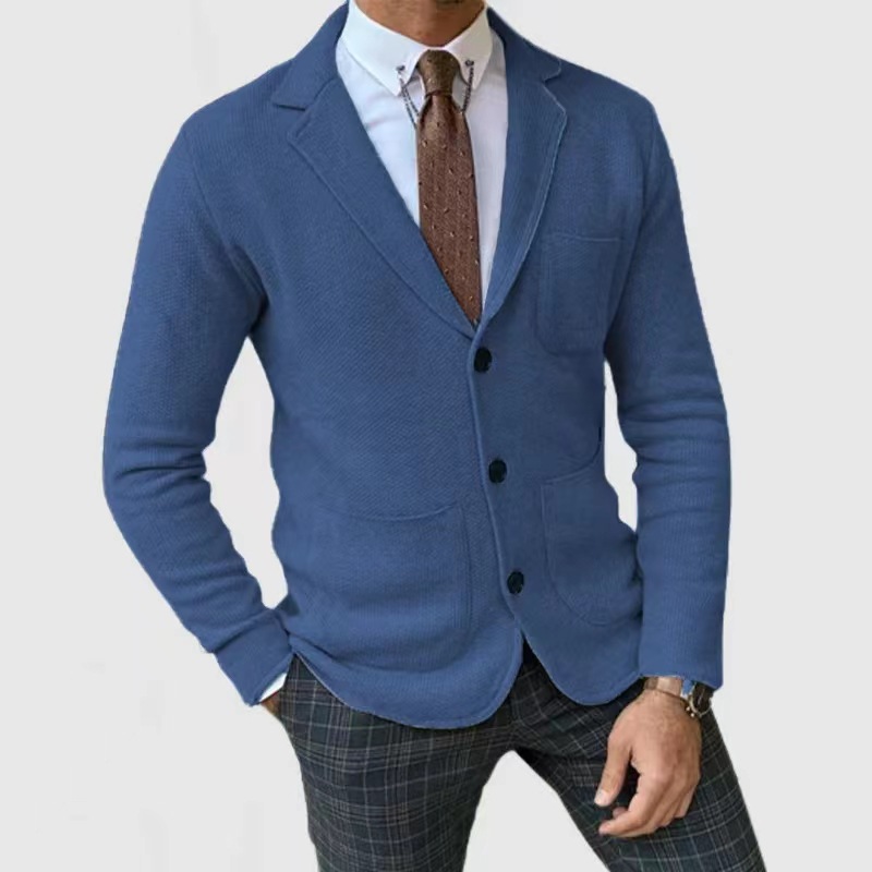Men's Casual Button Pocket Notch Lapel Solid Long Sleeve Knit Jacket