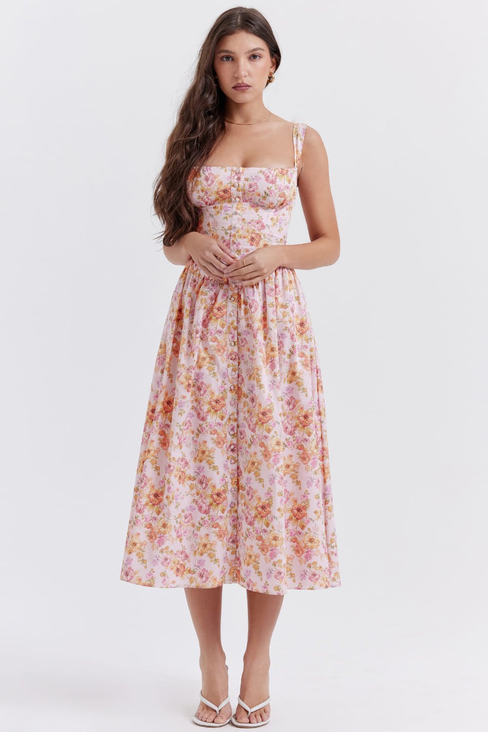 PINK PRINT MIDI SUNDRESS
