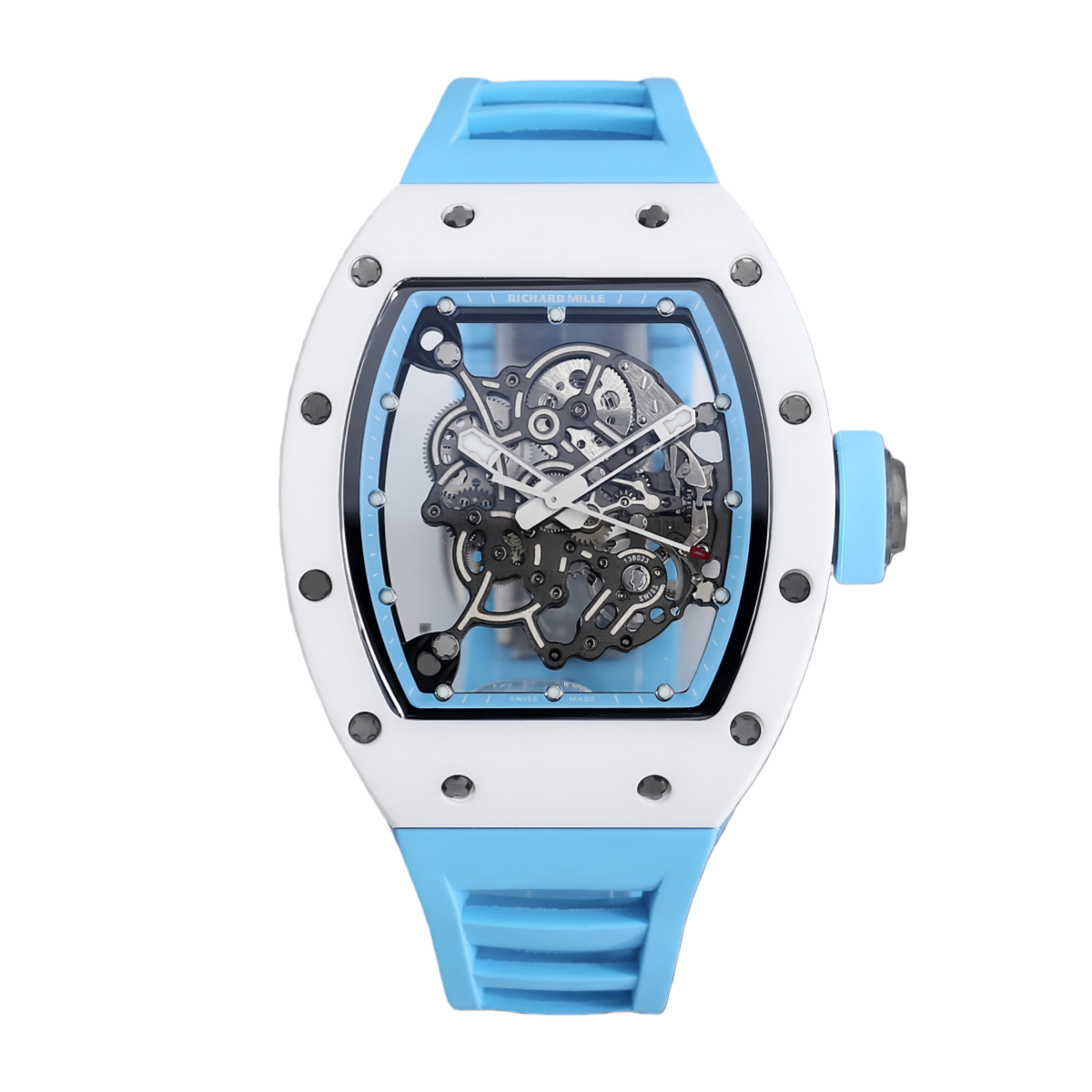 【7A Quality】Richard Miller RM 055 RMUL2 NTPT Carbon Fiber Blue Rubber Strap
