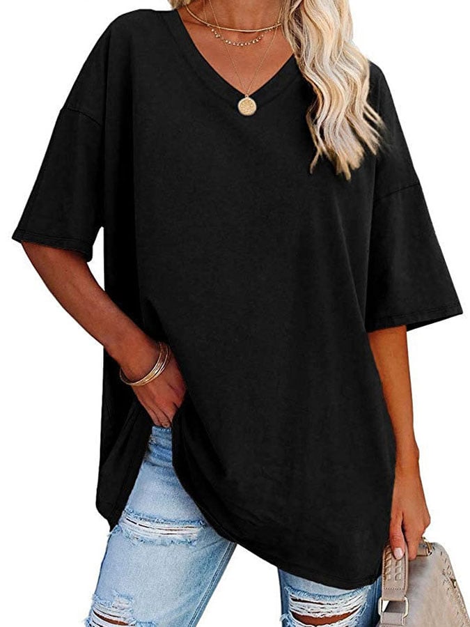 Solid Color V-Neck Half Sleeve Casual T-Shirt