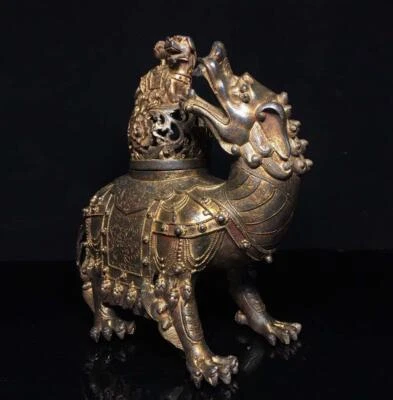 Old Chinese Bronze Gilding Incense Burner w/kylin N1619