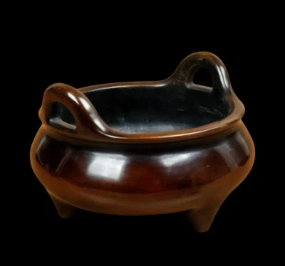 Xuande Signed Old Chinese Red Copper Handmade Incense Burner w/ear N3888