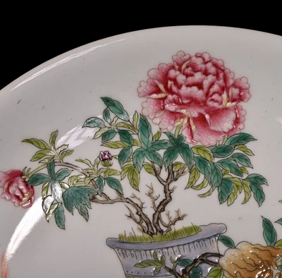 Old Yongzheng Signed Chinese Famille Rose Dish W/flower N4323