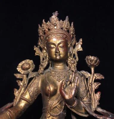 36CM Old Chinese Bronze Gilding Statue Buddha CK152