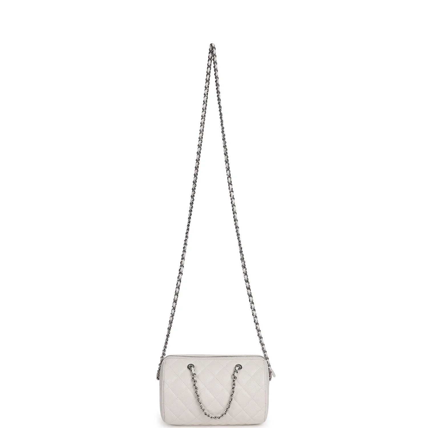 Chanel Mini Timeless Classic Barrel Bag with Chain White Shiny Caviar Silver Hardware