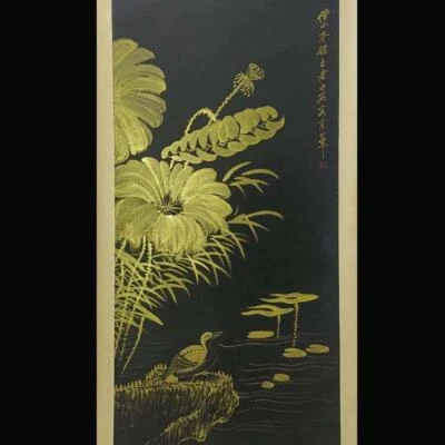 Qi Baishi Signed Chinese Hand Painted Calligraphy Scroll w/louts flower N1869