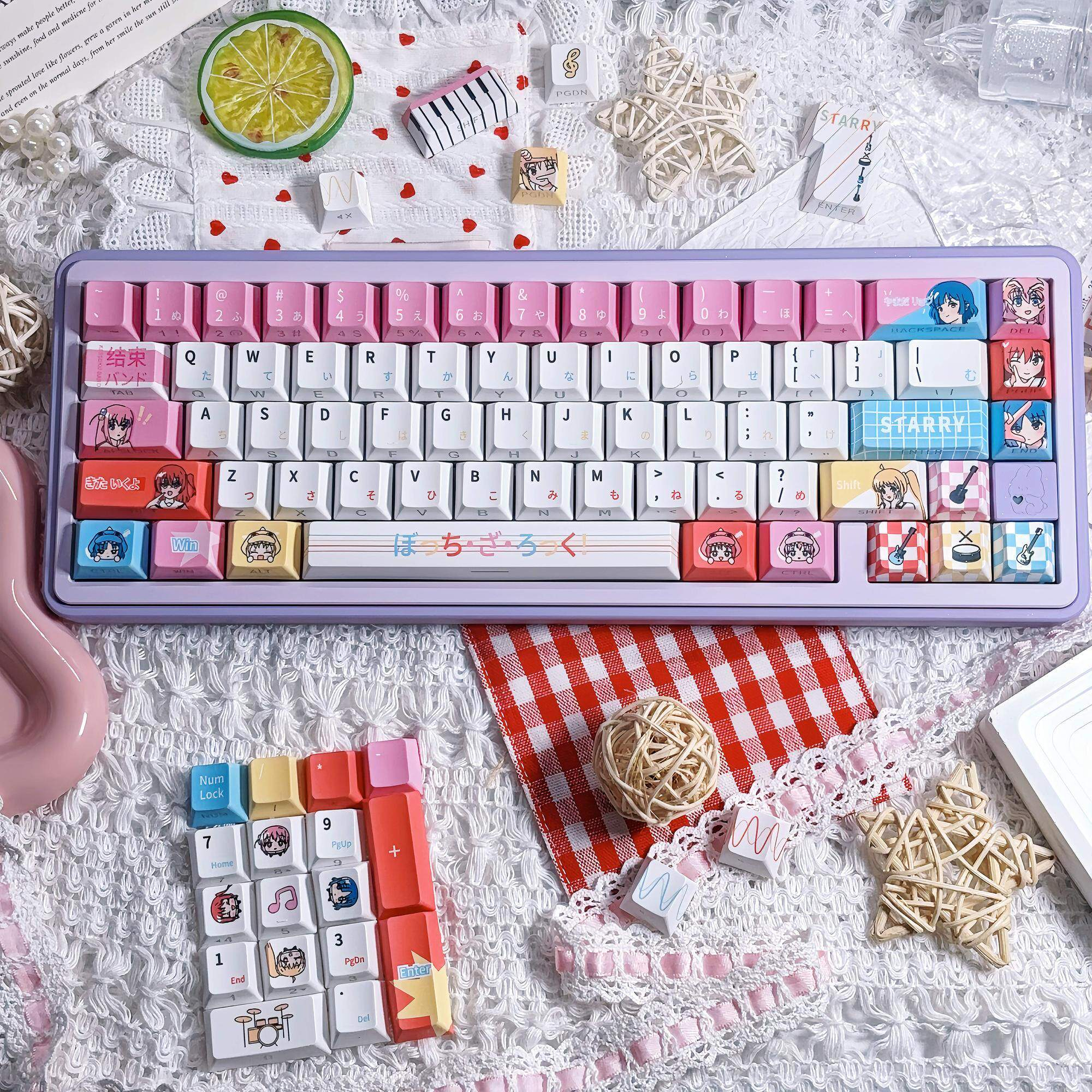 Bocchi the Rock! Kessoku Band Double-Printed Keycap Set – Cherry Profile PBT Dye-Sublimation Mini Kit – Shine-Through